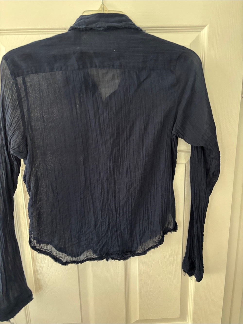 Textured Navy Long-Sleeve Button-Down Blouse - Picture 5 of 5